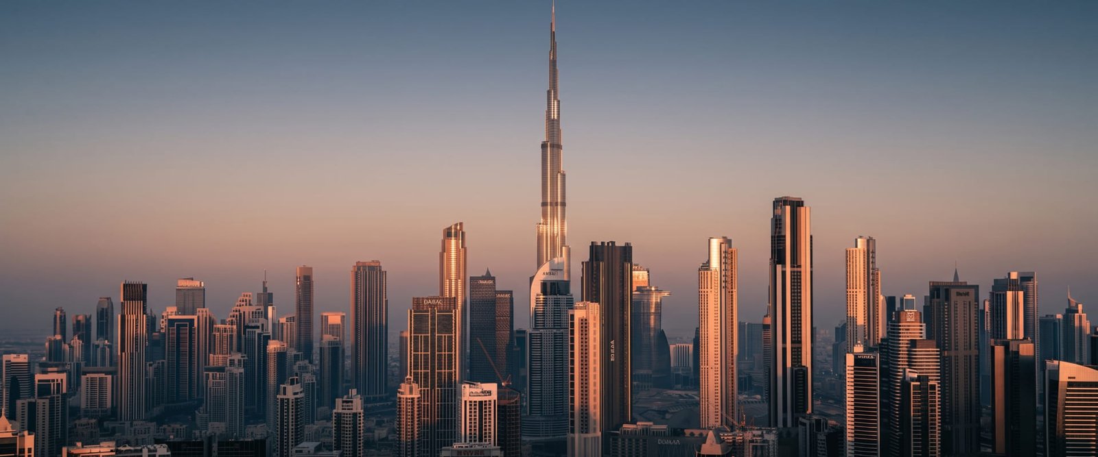 Dubai Business Bay skyline at golden hour
