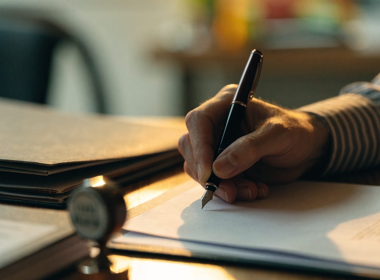 Hand signing a company formation contract